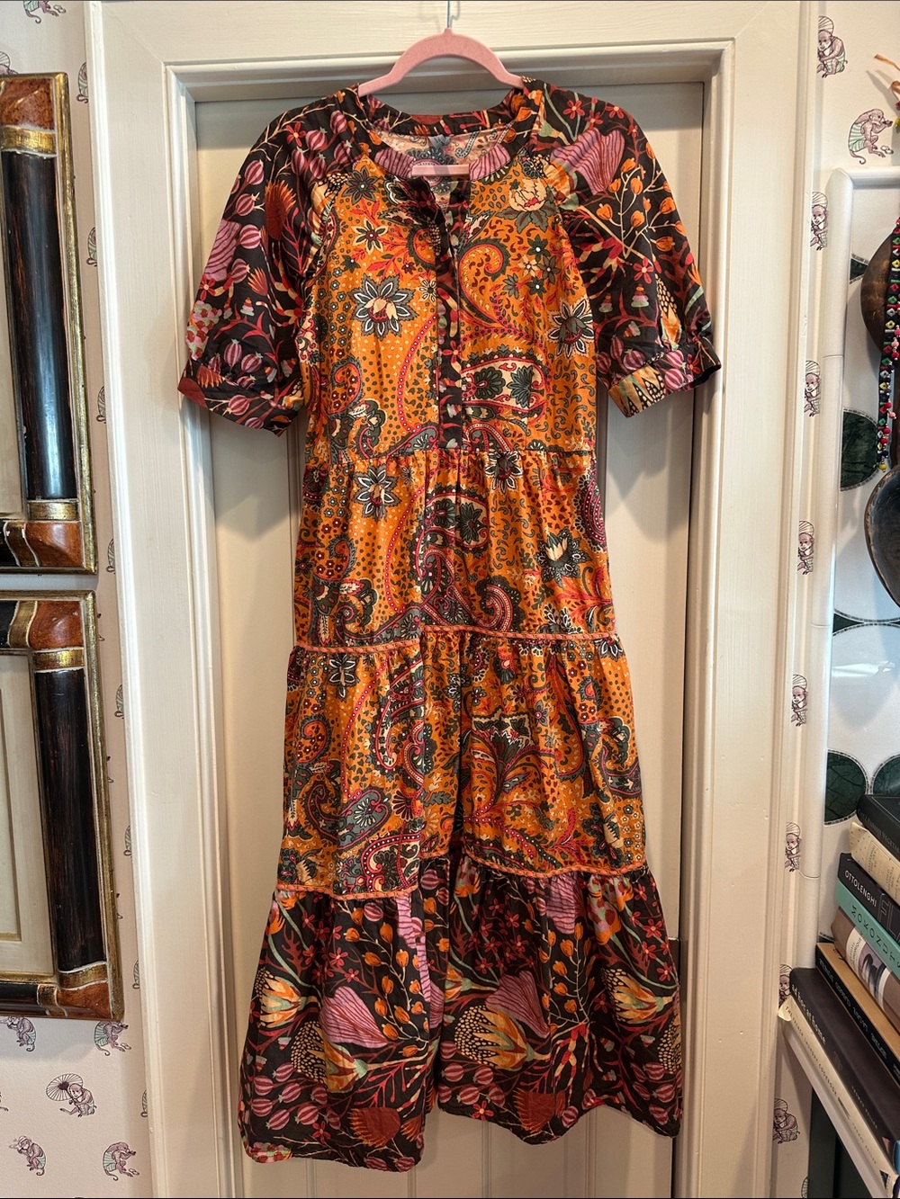 Blank London Tiered Paisley Print Midi Dress - Orange Multi